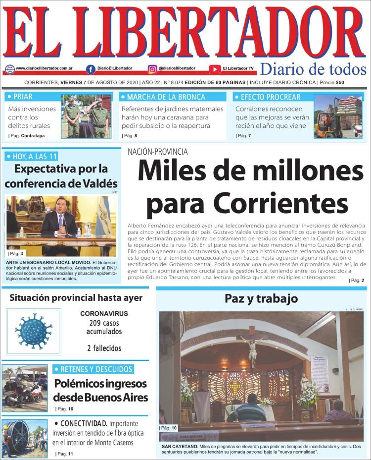 Portada de Diario El Libertador (Argentina)