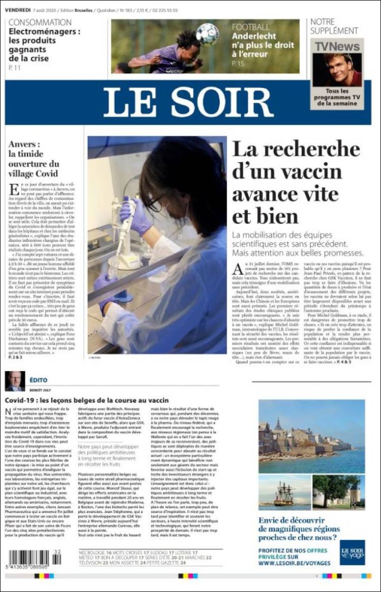 Portada de Le Soir (B&eacute;lgica)