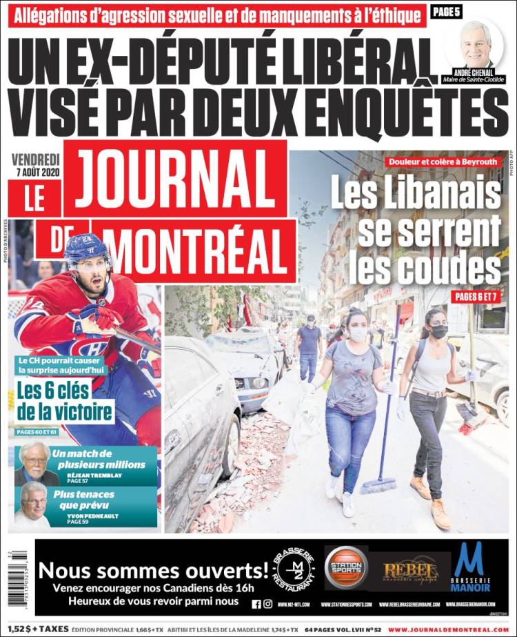 Portada de Le Journal de Montréal (Canadá)