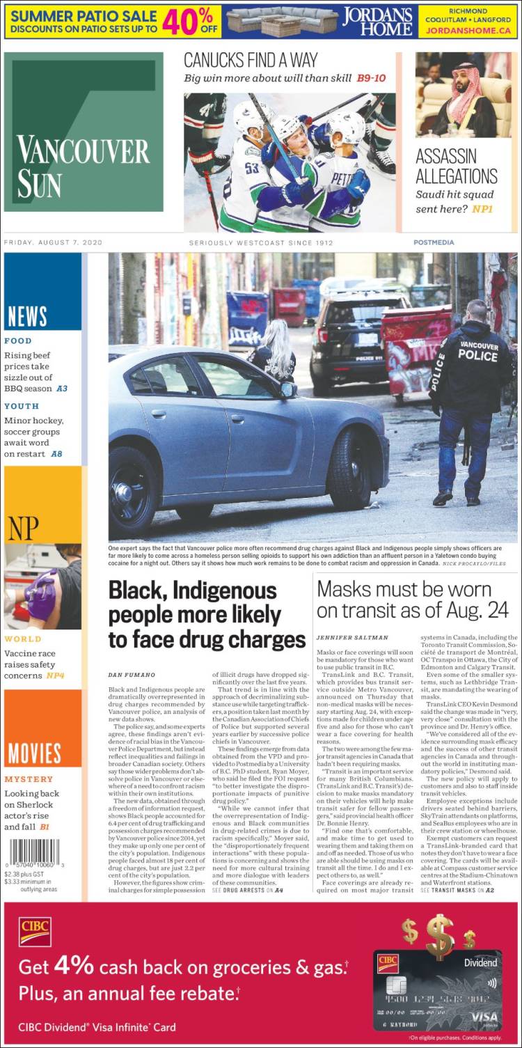 Portada de The Vancouver Sun (Canadá)