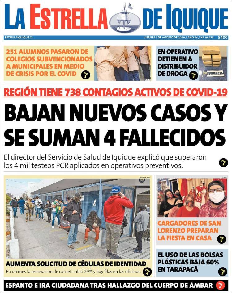 Portada de La Estrella de Iquique (Chile)