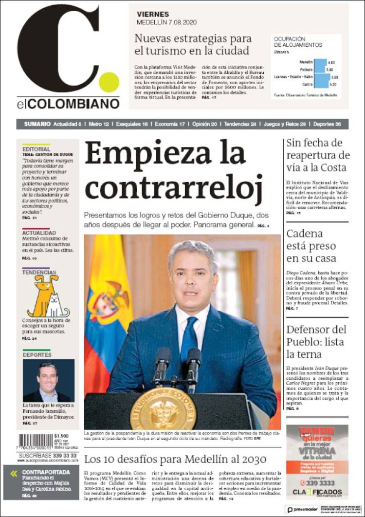 Portada de El Colombiano (Colombia)