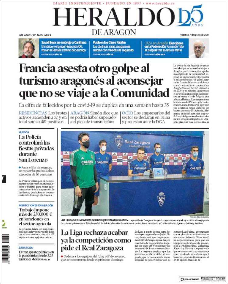Portada de Heraldo de Aragón (Espa&ntilde;a)