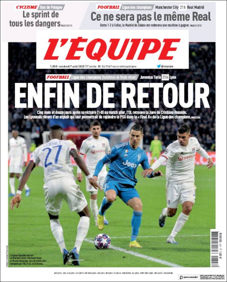 Portada de L'Equipe (Francia)