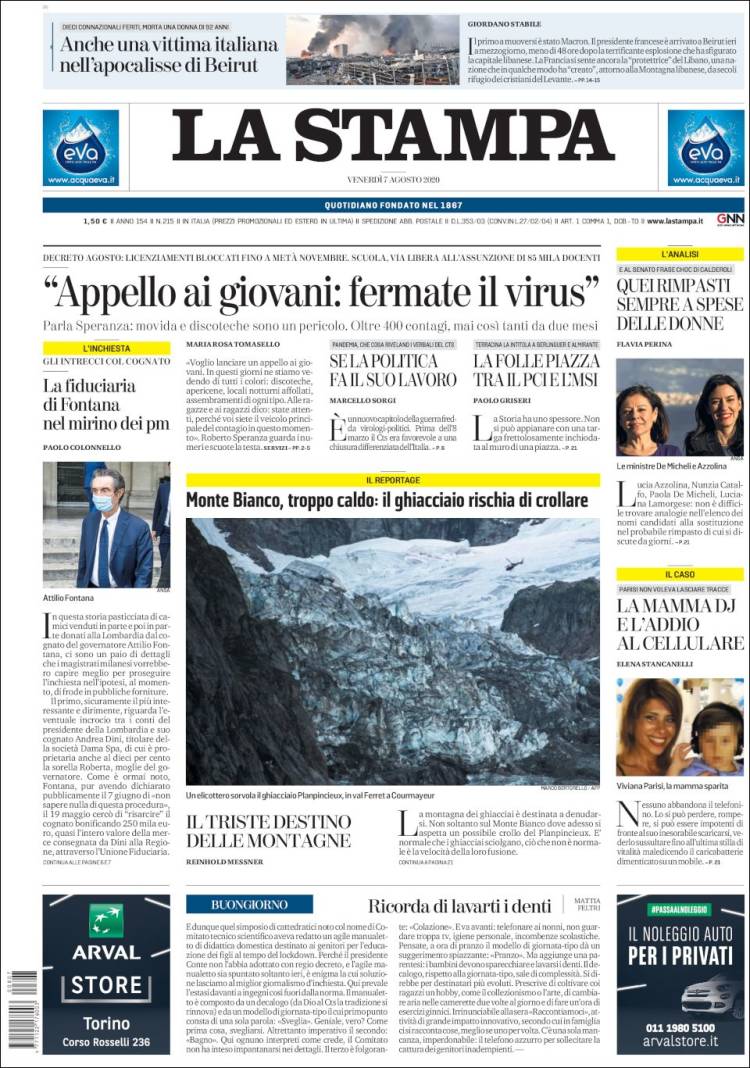 Portada de La Stampa (Italia)