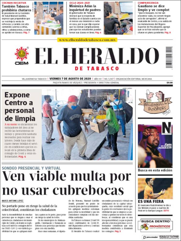 Portada de El Heraldo de Tabasco (Mexico)