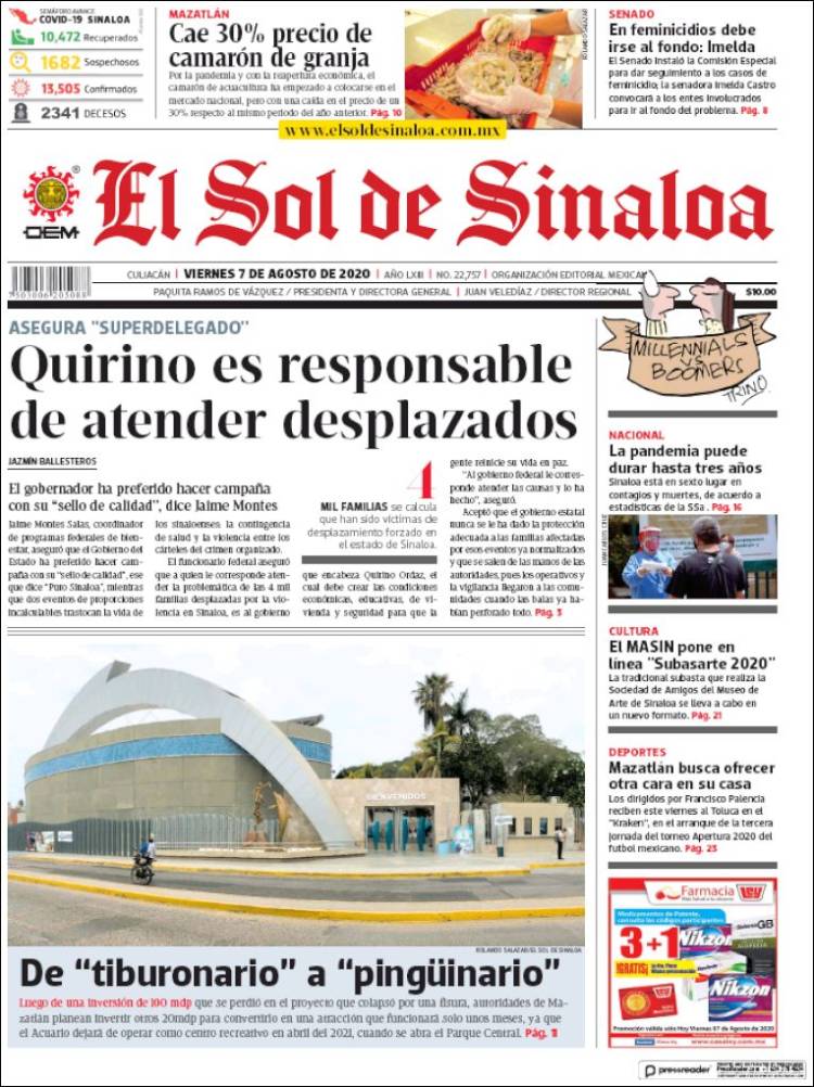 Portada de El Sol de Sinaloa (México)