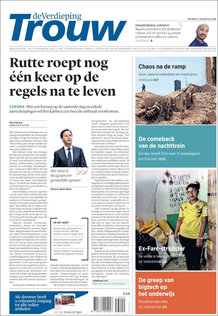 Portada de Trouw (Pa&iacute;ses Bajos)