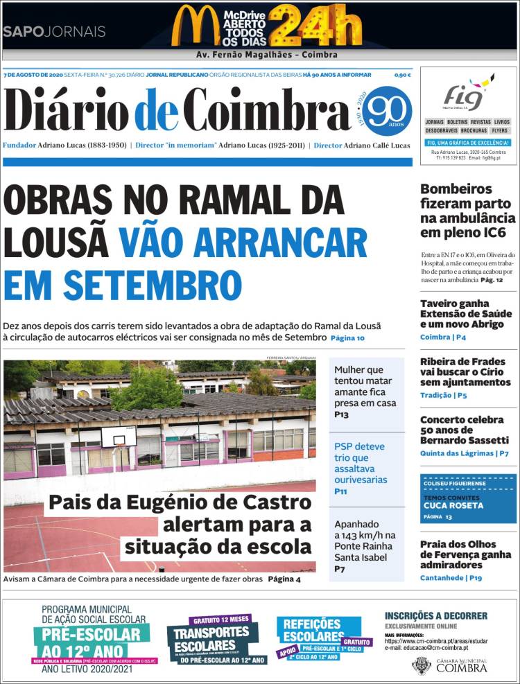 Portada de Diário de Coimbra (Portugal)