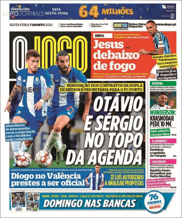 Portada de O Jogo (Portugal)