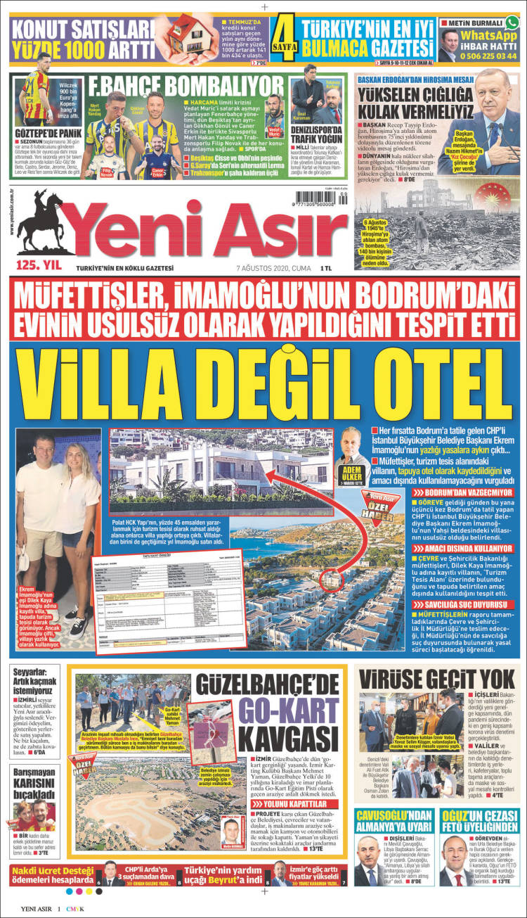 Portada de Yeni Asır (Turqu&iacute;a)
