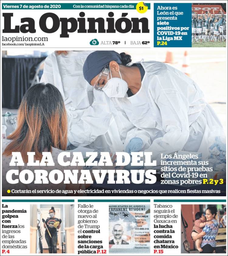 Portada de La Opinión (USA)