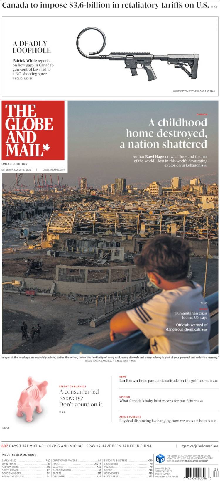 Portada de The Globe and Mail (Canadá)
