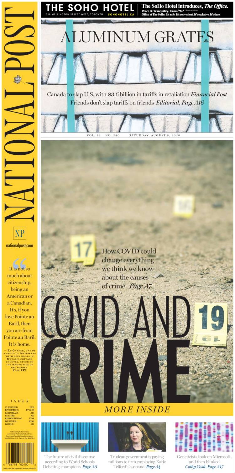 Portada de The National Post (Canadá)