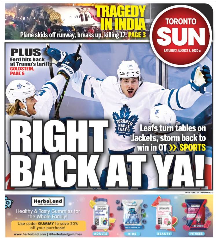 Portada de The Toronto Sun (Canadá)