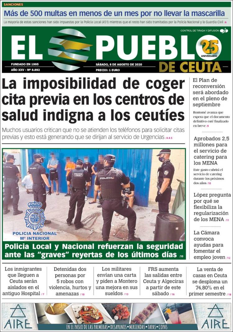 Portada de El Pueblo de Ceuta (España)
