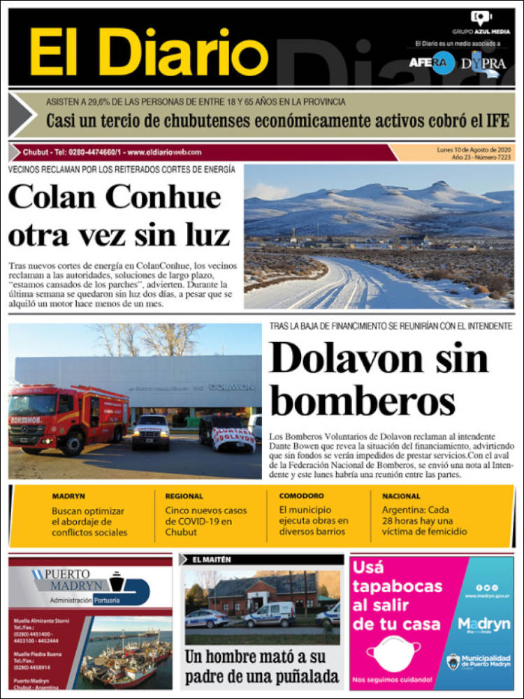 Portada de El Diario de Madryn (Argentina)