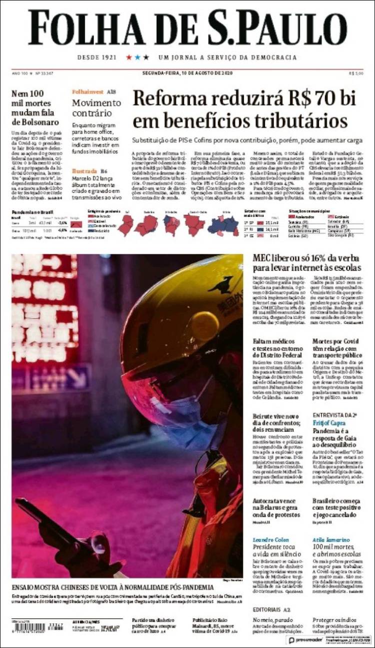 Portada de Folha de São Paulo (Brasil)