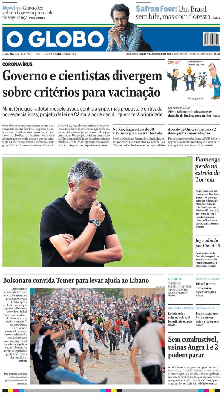 Portada de O Globo (Brasil)