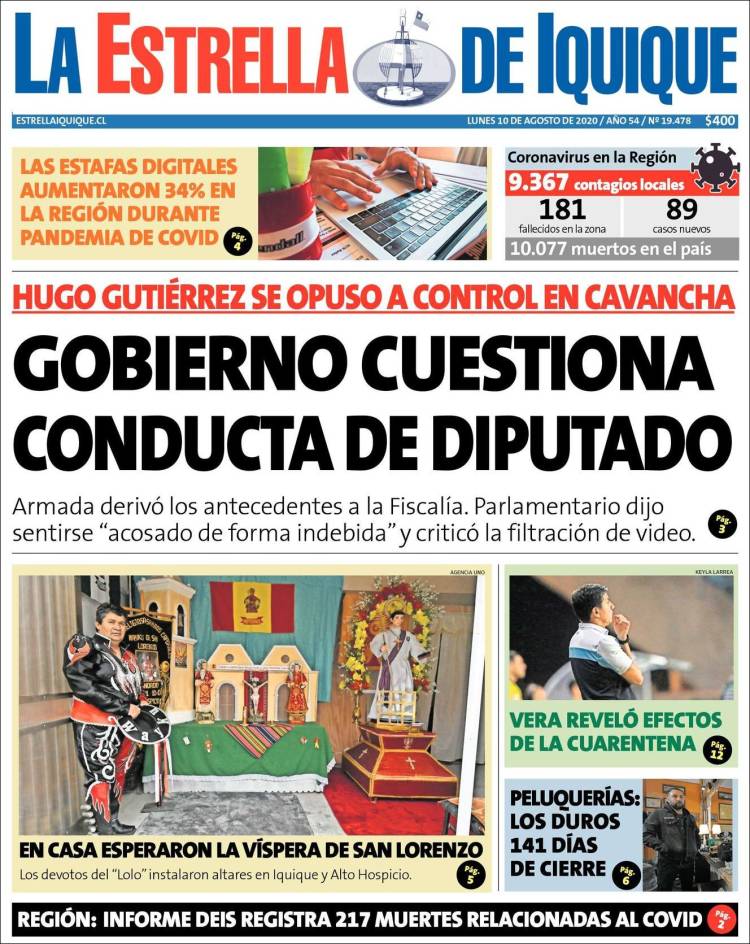 Portada de La Estrella de Iquique (Chile)
