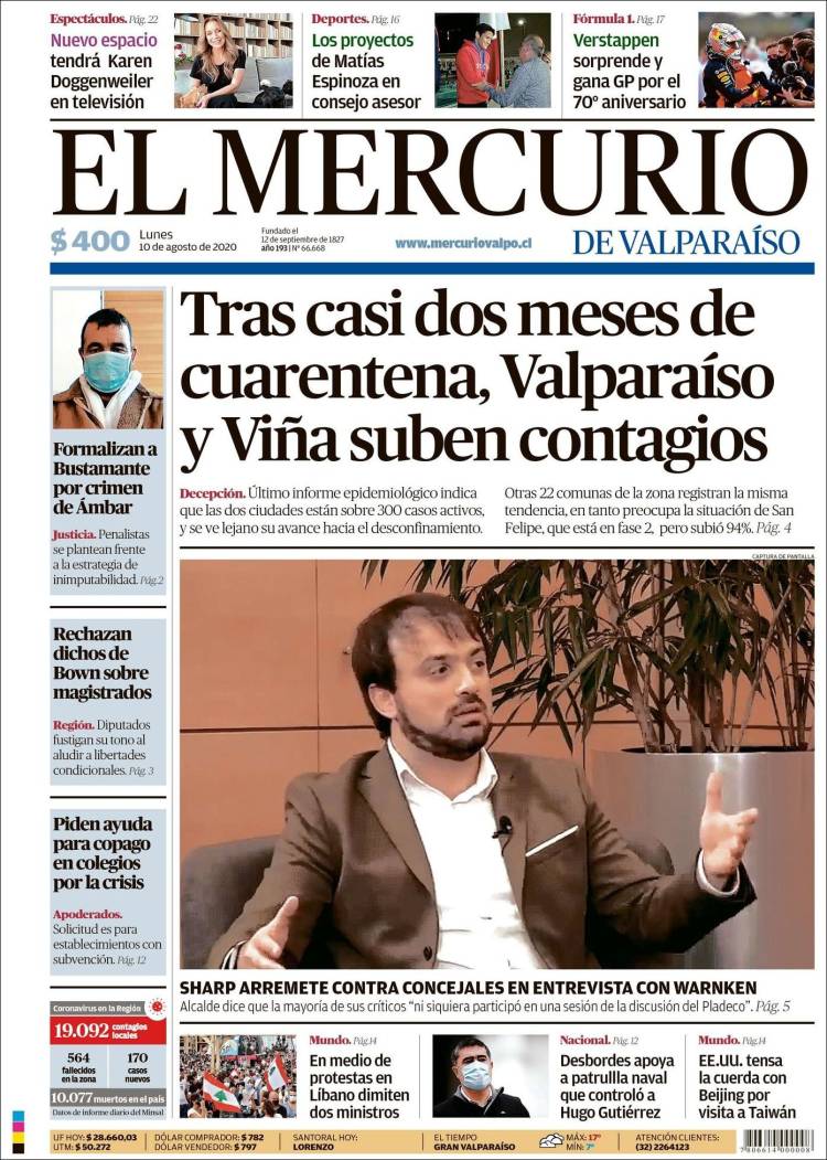 Portada de Mercurio de Valparaiso (Chile)