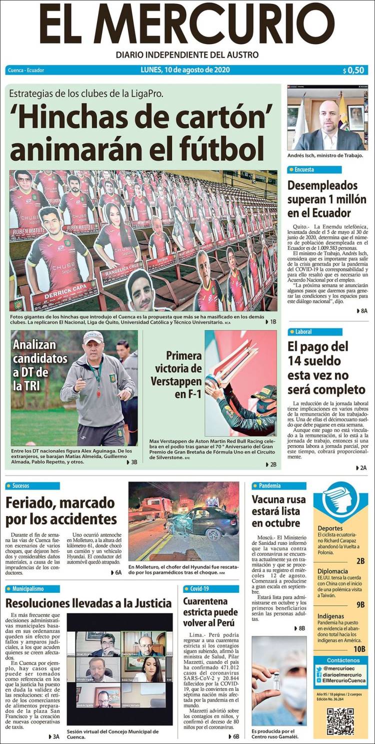 Portada de Diario El Mercurio (Ecuador)