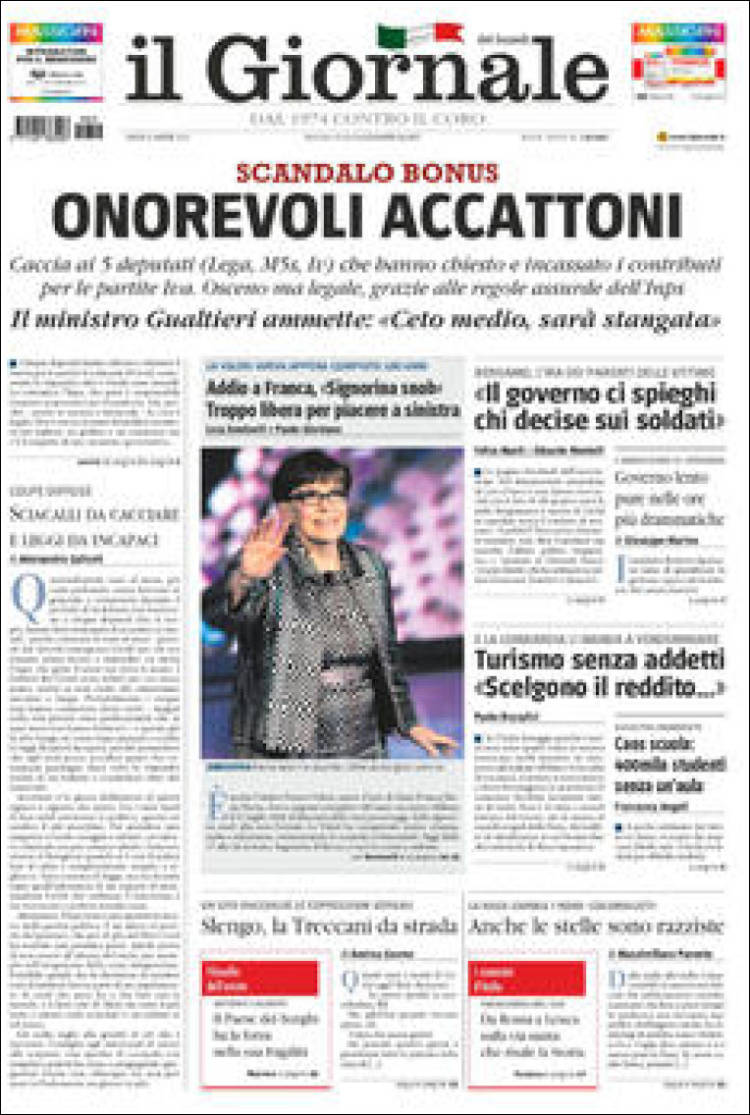 Portada de Il Messaggero (Italia)