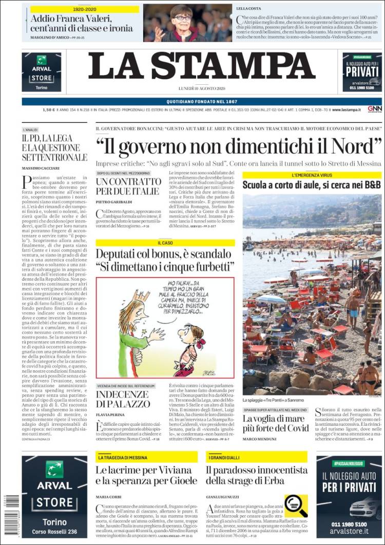 Portada de La Stampa (Italia)