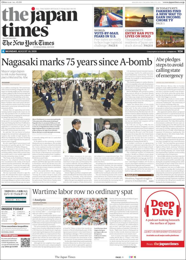 Portada de The Japan Times (Jap&oacute;n)