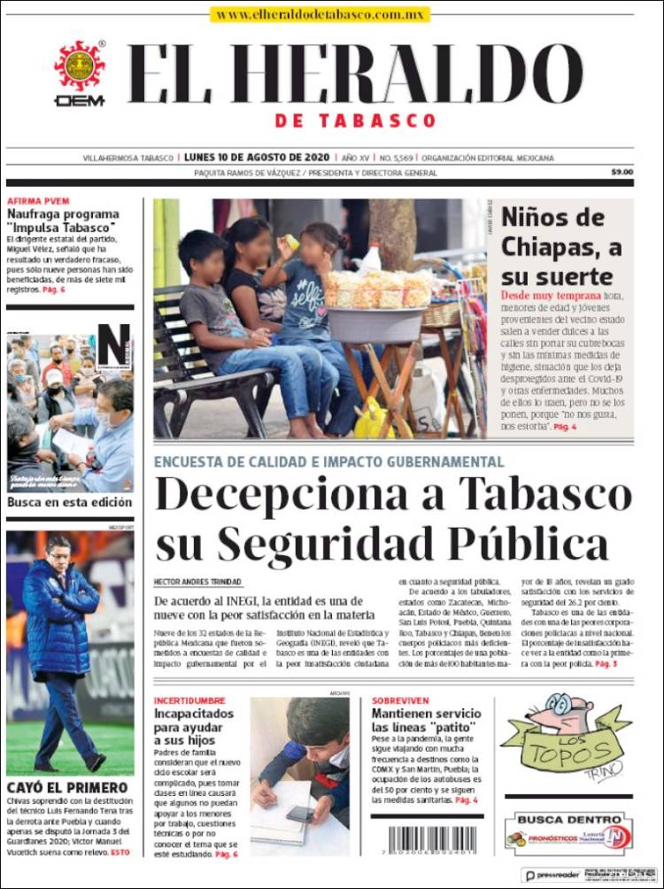 Portada de El Heraldo de Tabasco (México)