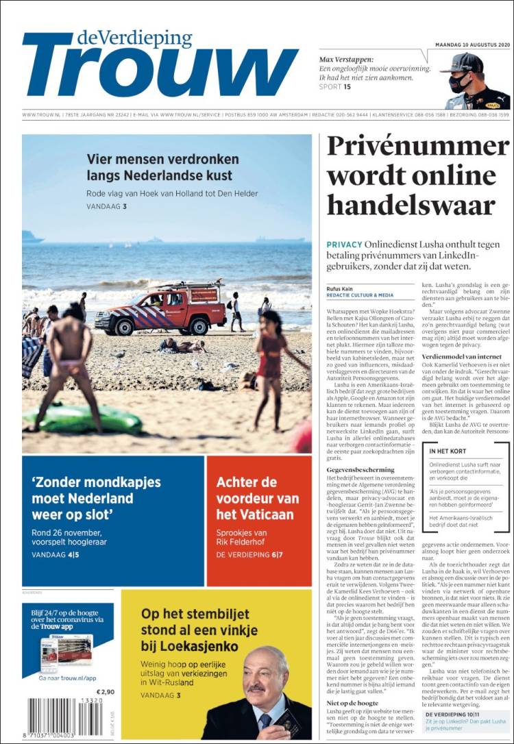 Portada de Trouw (Pa&iacute;ses Bajos)