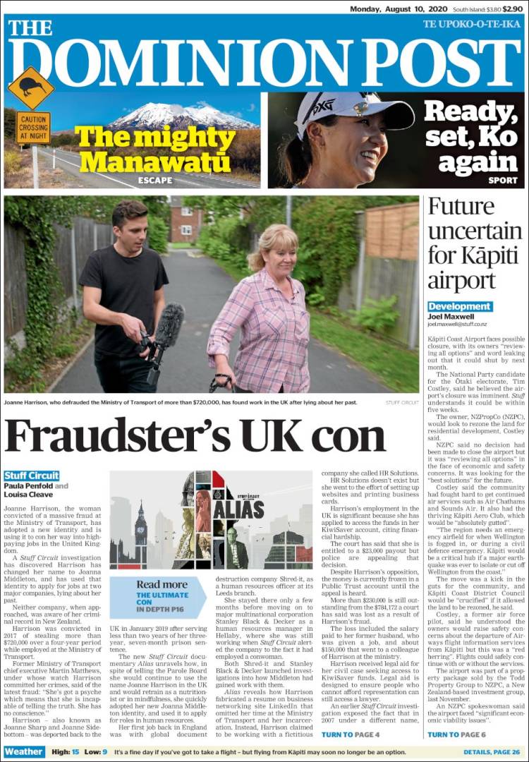 Portada de The Dominion Post (Nueva Zelanda)