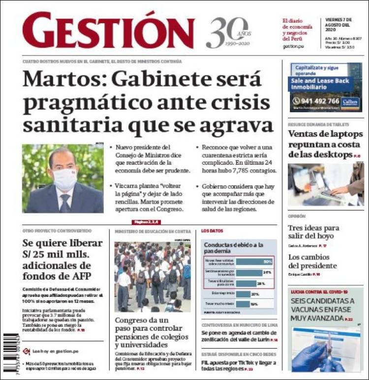 Portada de Diario Gestión (Perú)