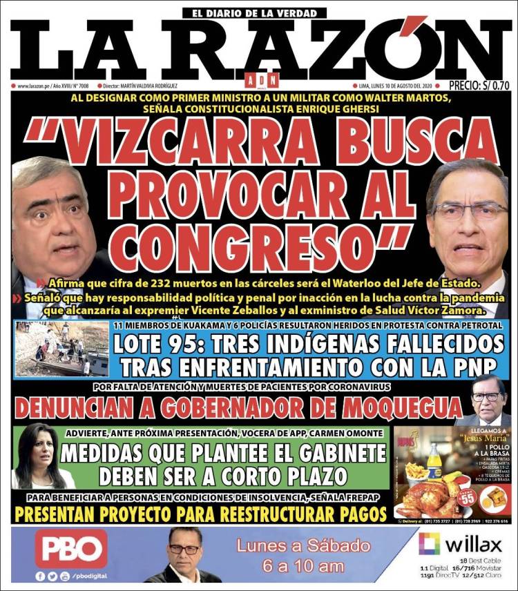 Portada de La Razón (Perú)