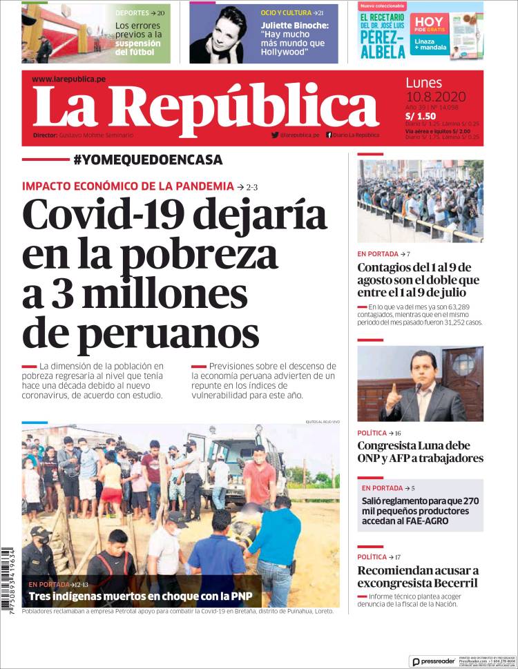 Portada de La Republica (Perú)