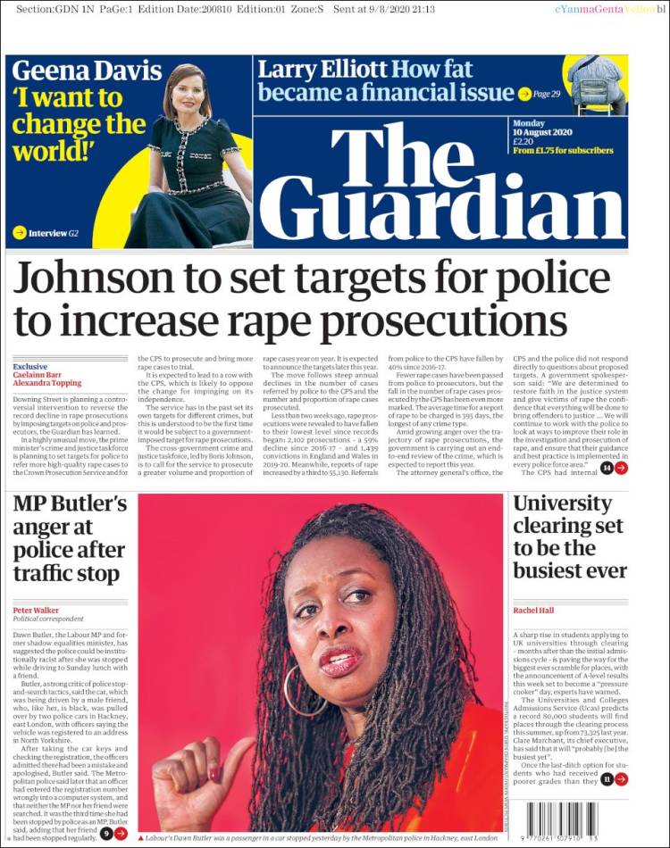Portada de The Guardian (Reino Unido)