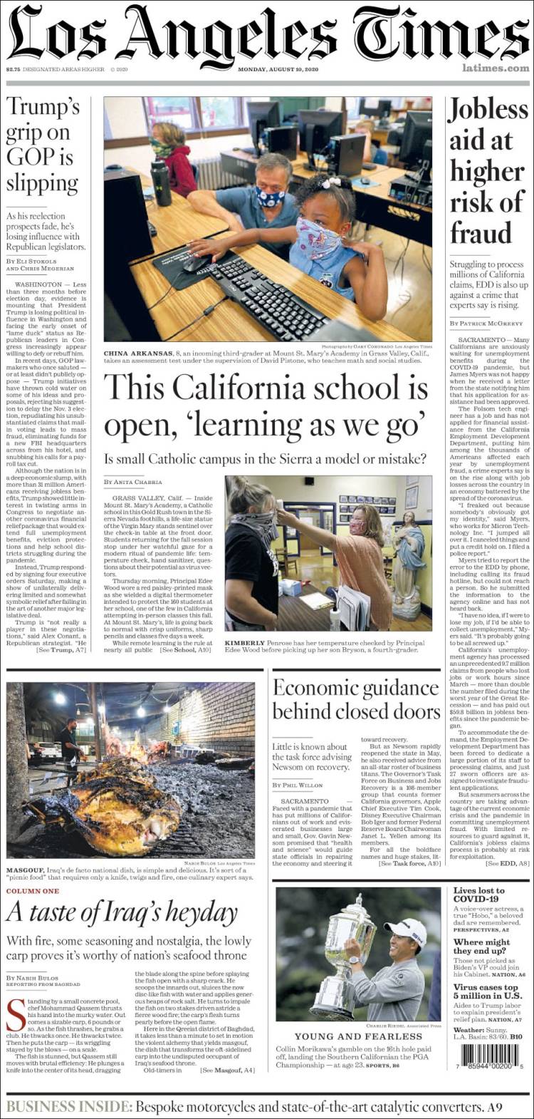 Portada de Los Angeles Times (USA)