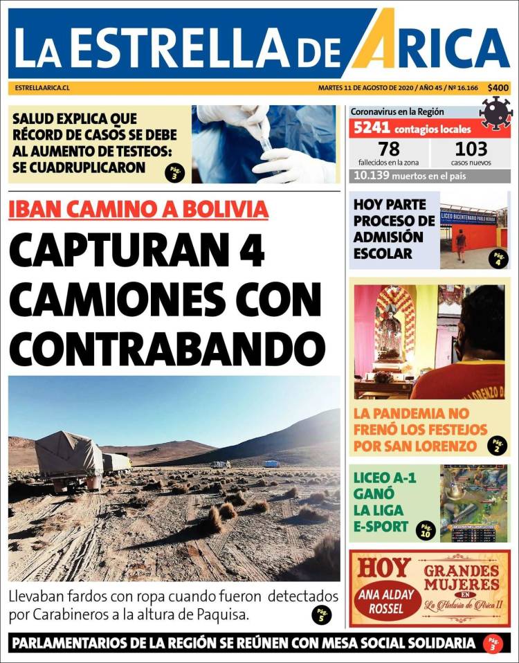 Portada de La Estrella de Arica (Chile)