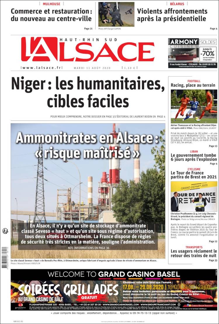 Portada de Journal L'Alsace (Francia)