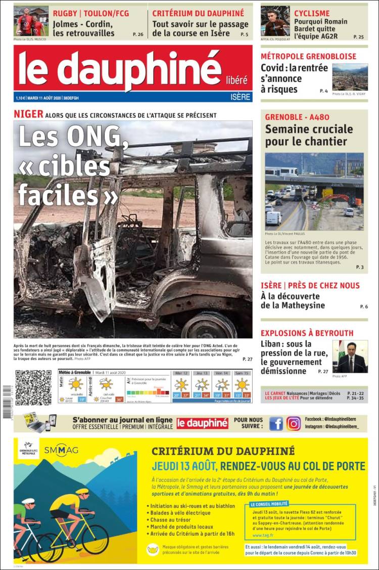 Portada de Le Dauphiné Libéré (Francia)