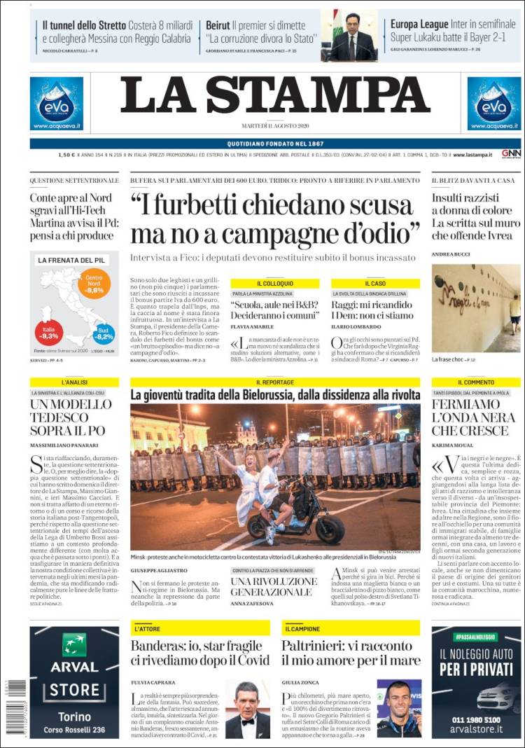Portada de La Stampa (Italia)