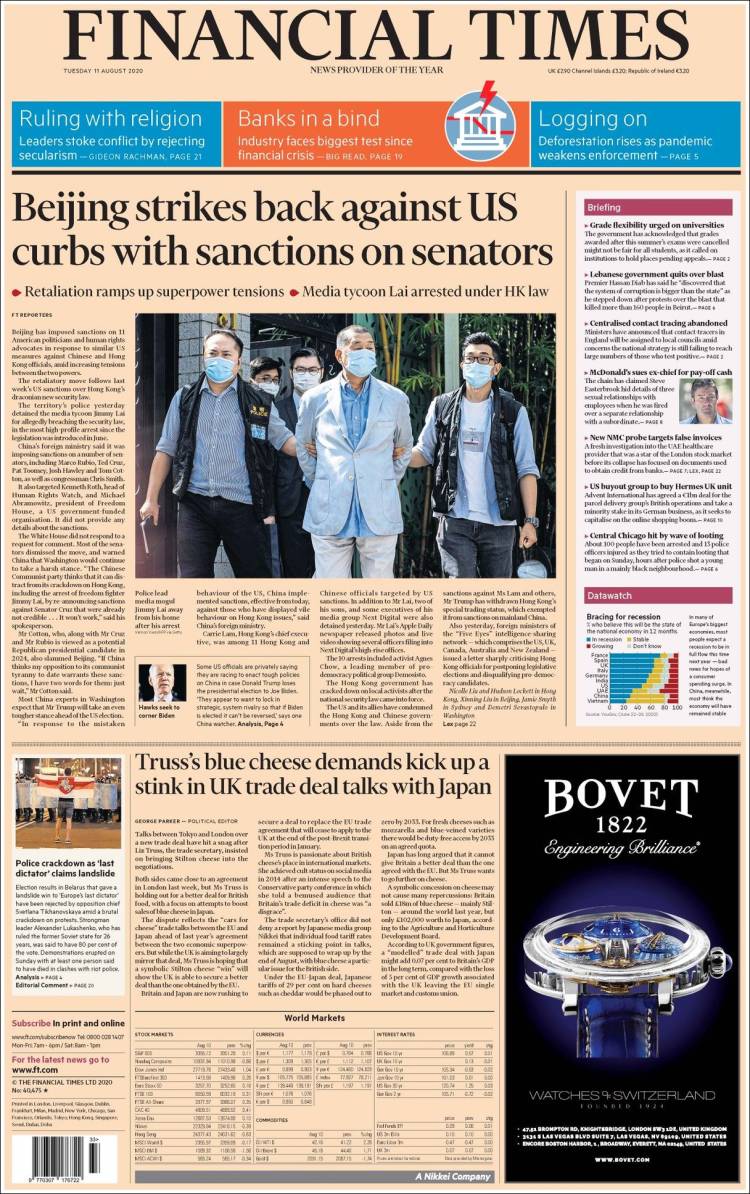 Portada de Financial Times (Reino Unido)