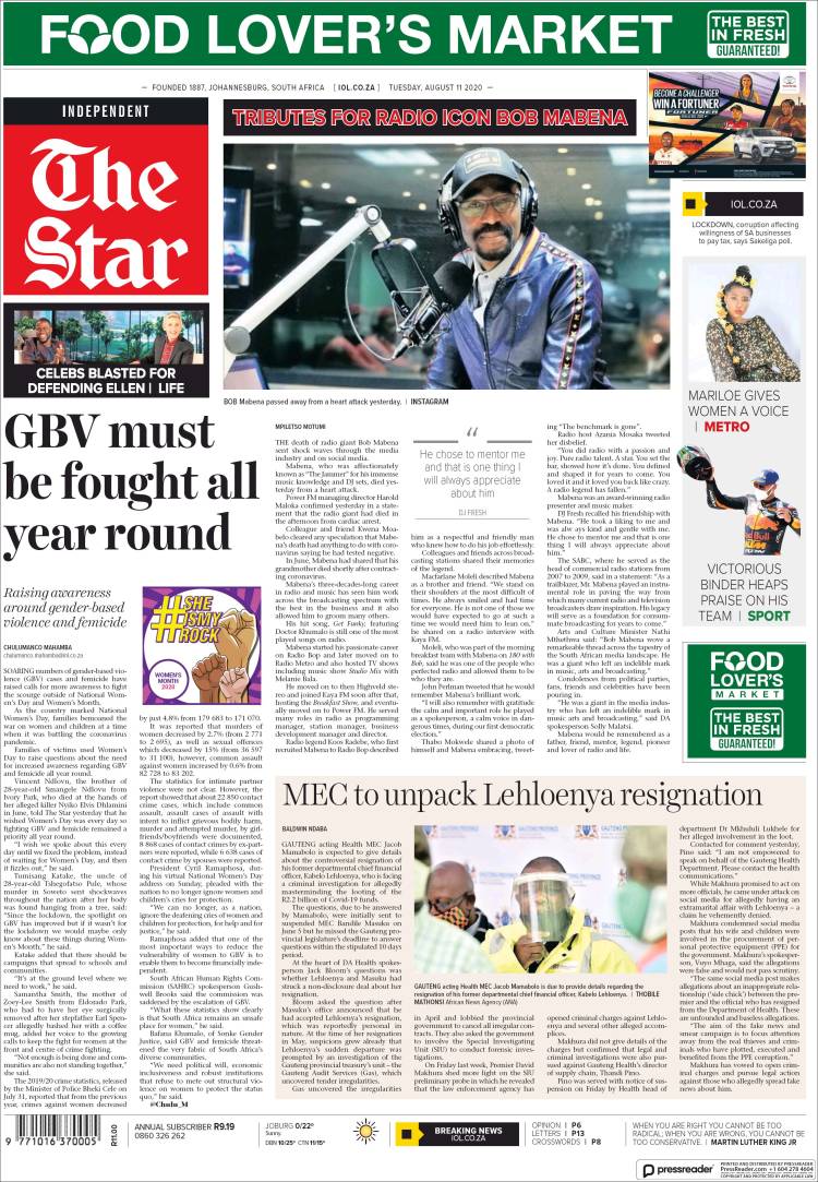 Portada de The Star (Sud&aacute;frica)