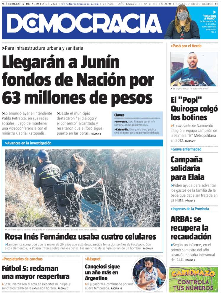 Portada de Diario Democracia (Argentina)