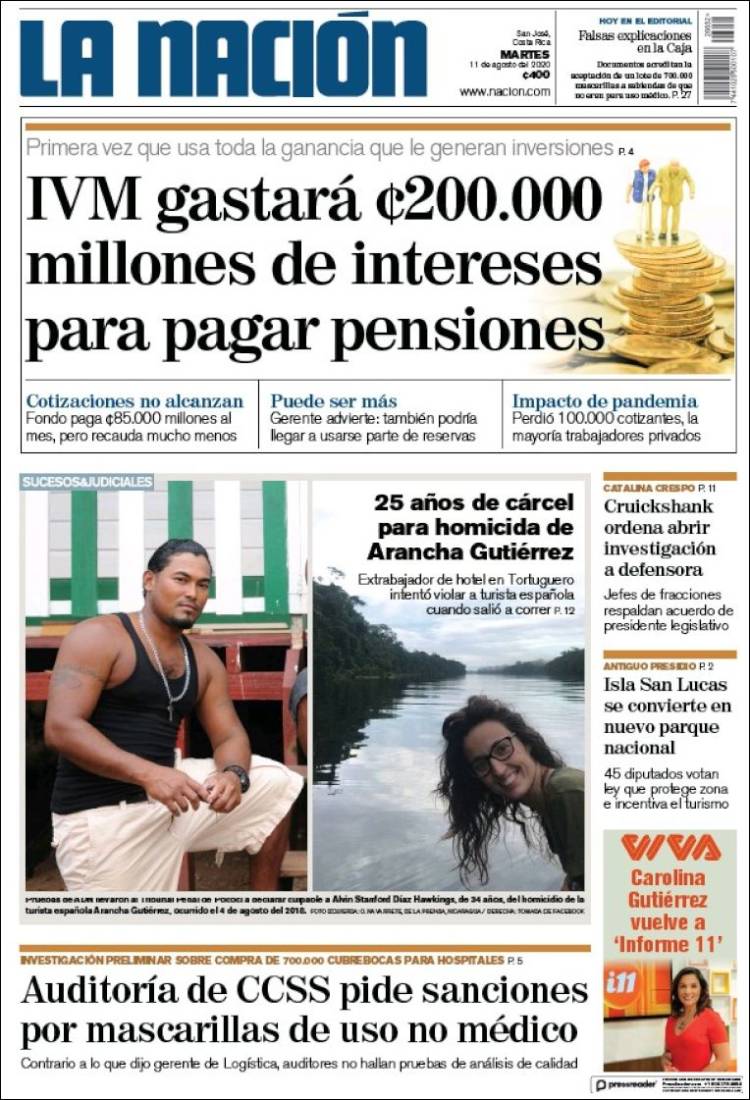 Portada de La Nación - Costa Rica (Costa Rica)