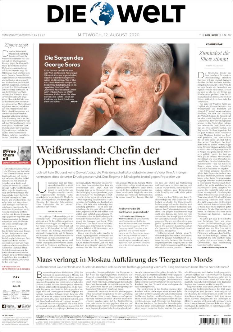 Portada de Die Welt (Alemania)