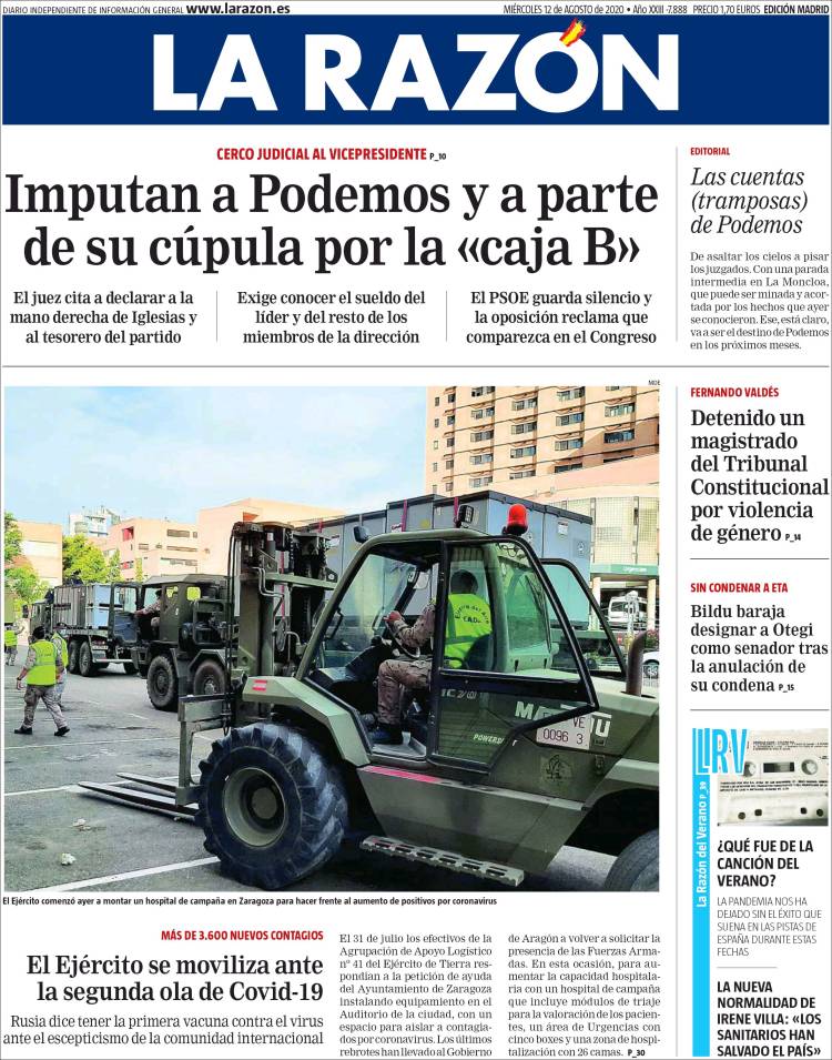 Portada de La Razón (Espa&ntilde;a)