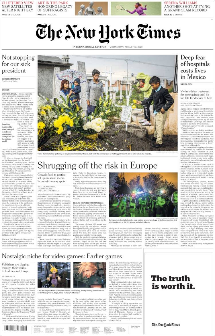 Portada de International New York Times (Europa)