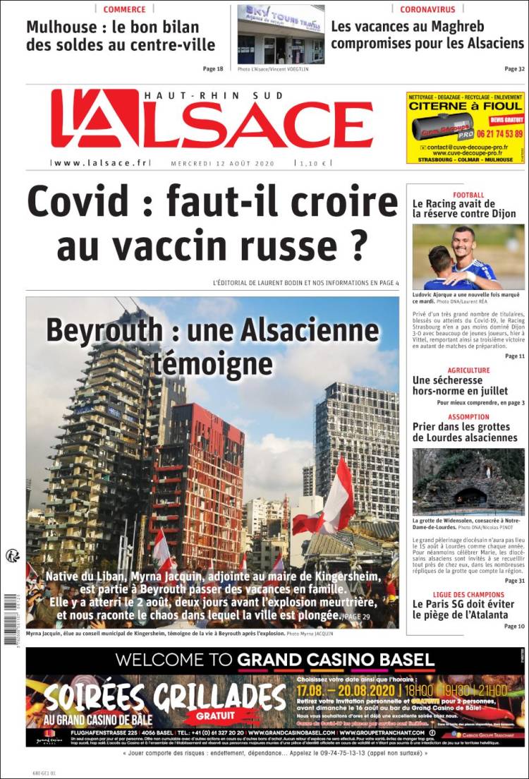 Portada de Journal L'Alsace (Francia)