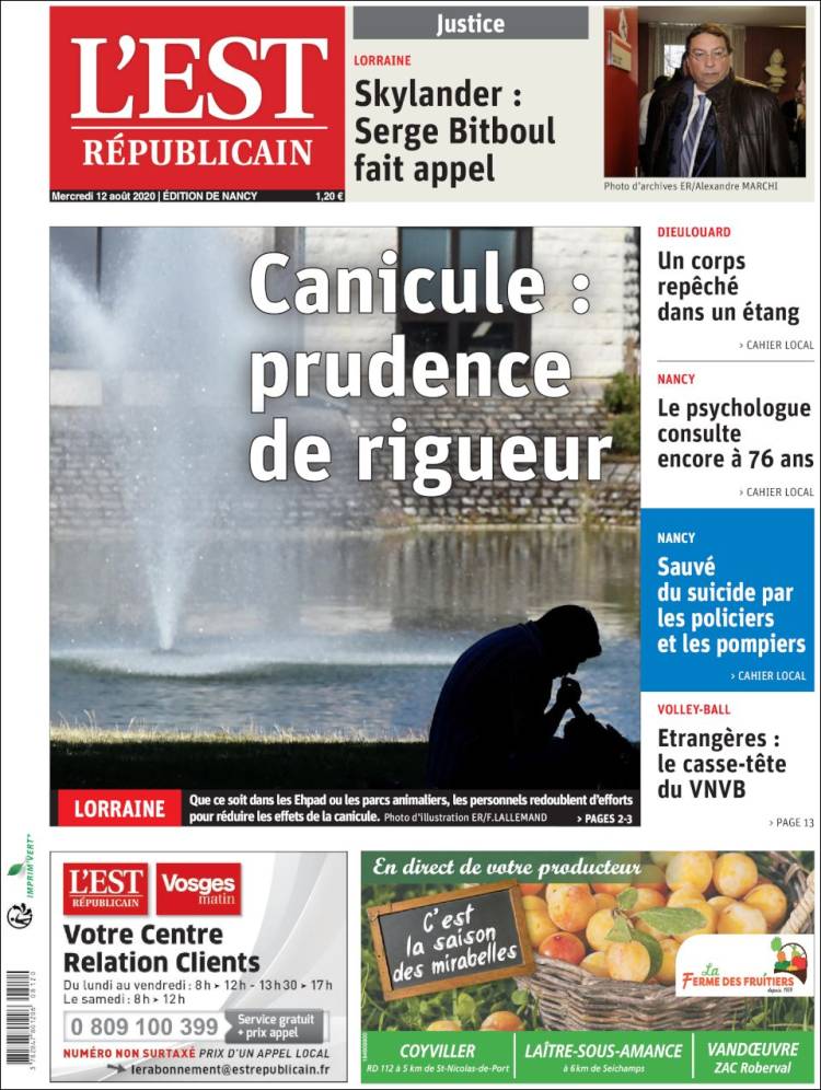Portada de L'Est Republicain (Francia)